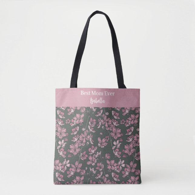 Tote Bag Nostalgique rose florale Meilleure maman Jamais No (Devant)