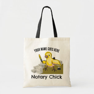Tote Bag Notaire Chick Jaune Plumes Quill Nom Customisé