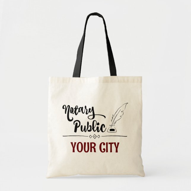 Tote Bag Notaire Public Feather Quill Votre ville Customisé (Devant)