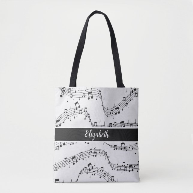 Tote Bag note de musique en noir et blanc (Devant)