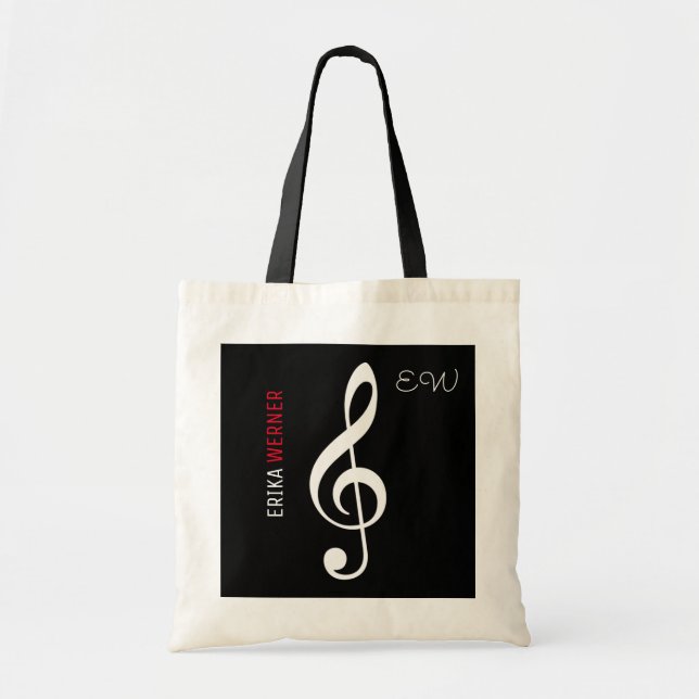 Tote Bag note de musique noir fourre-tout avec votre propre (Devant)