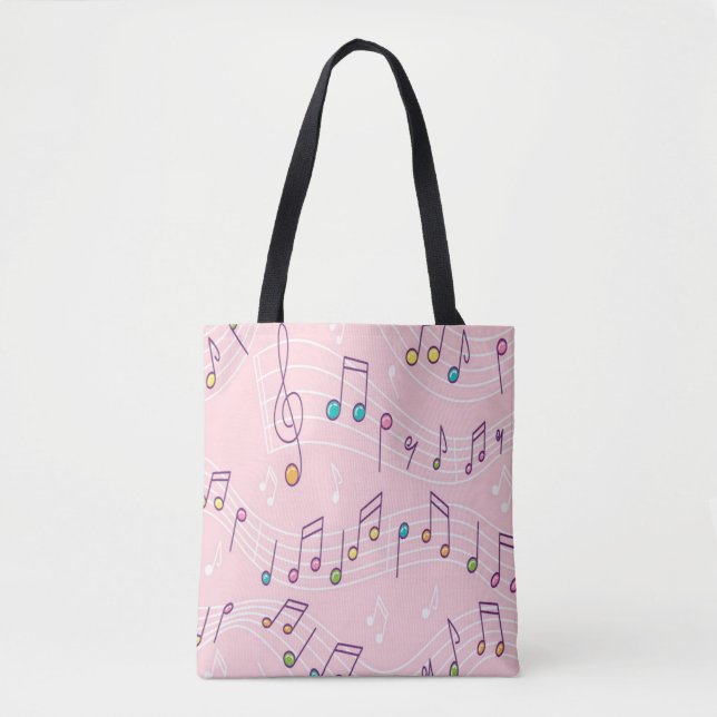 Tote Bag note musicale blanche couleur rose (Devant)
