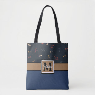 Tote Bag Note musicale colorée Musicien Monogramme
