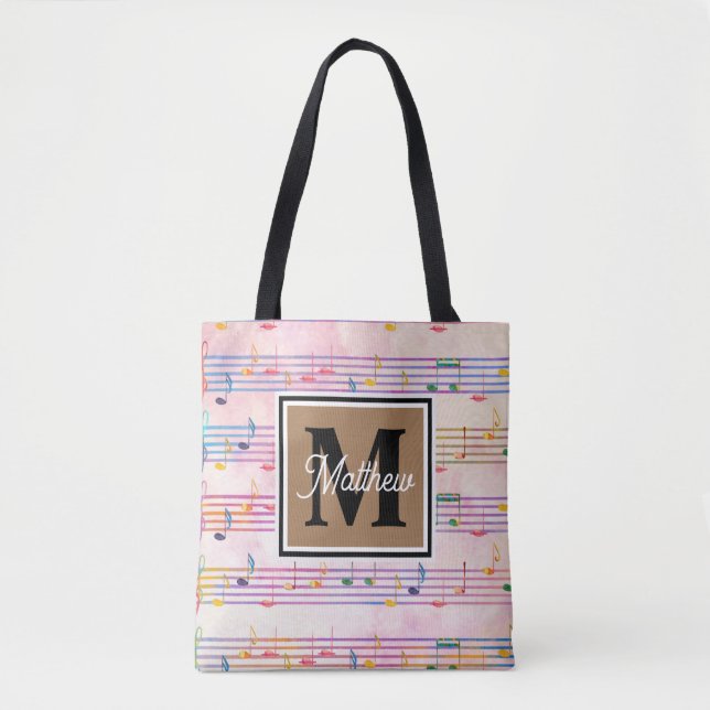 Tote Bag Note musicale colorée Musicien Monogramme (Devant)
