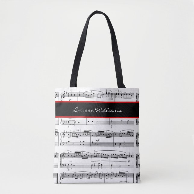 Tote Bag Notes de musique B/W avec nom, personnalisé (Devant)