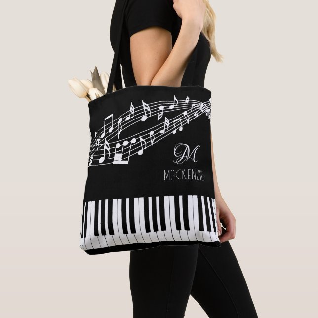 Tote Bag Notes de musique Clavier Nom du monogramme Couleur (De près)
