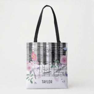 Tote Bag notes de musique de fleurs sauvages piano