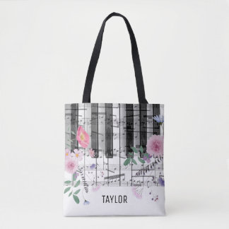 Tote Bag notes de musique de fleurs sauvages piano