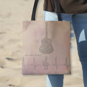 Tote Bag Notes de musique de guitare avec battement de coeu