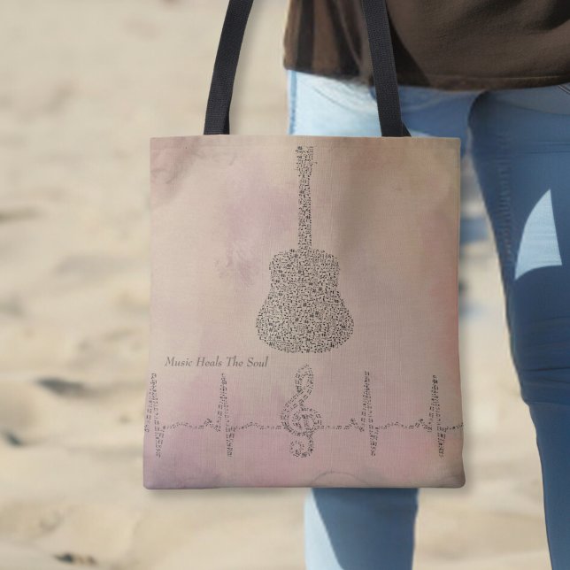 Tote Bag Notes de musique de guitare avec battement de coeu (Créateur téléchargé)