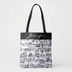 Tote Bag Notes de musique en noir et blanc
