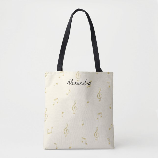 Tote Bag Notes de musique en or blanc   (Devant)