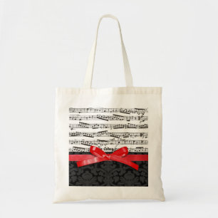 Tote Bag Notes de musique et ruban de rouge de faux