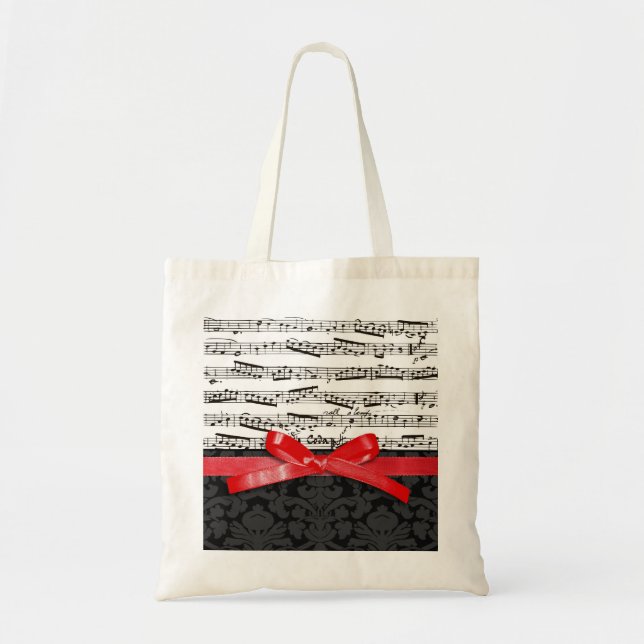 Tote Bag Notes de musique et ruban de rouge de faux (Devant)
