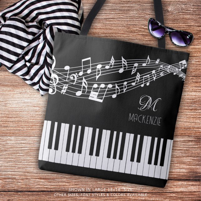 Tote Bag Notes de musique Nom du clavier Monogramme Couleur (Créateur téléchargé)