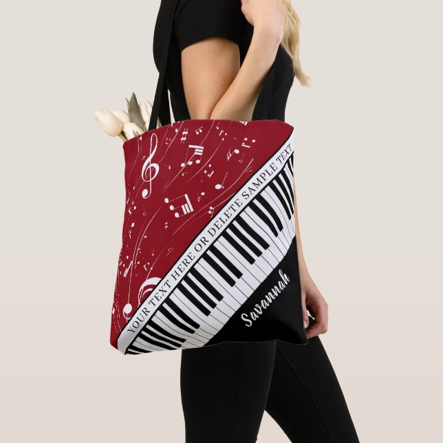 Tote Bag Notes de musique Piano personnalisées Nom du scrip (De près)