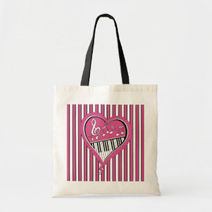 Tote Bag Notes élégantes de musique de piano dans le rose