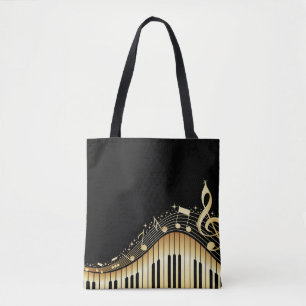 Tote Bag Notes musicales Arrière - plan Noir Et Or