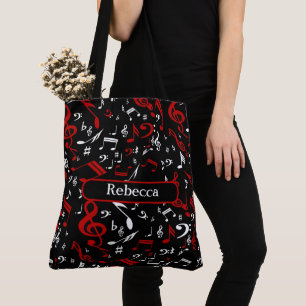 Tote Bag Notes musicales blanches et noires personnalisées