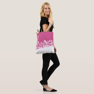 Tote Bag Notes musicales brouillées roses indien et blanc