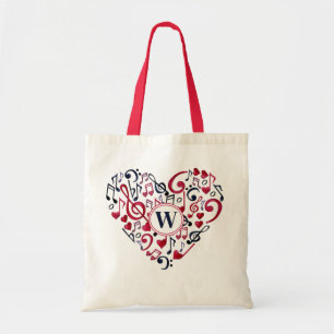 Tote Bag Notes musicales Clefs Amour musical Coeur Monogram