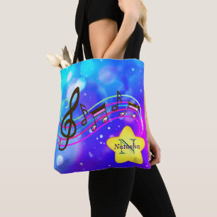 Tote Bag Notes musicales dans le ciel étoilé pour une cha