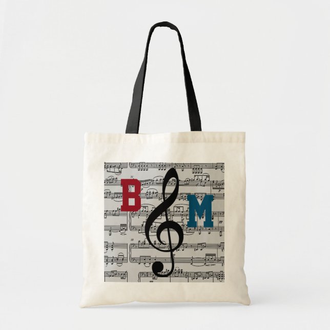 Tote Bag notes musicales de Black G clef (Devant)