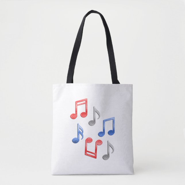 Tote Bag Notes musicales en argent rouge et Parties scintil (Devant)