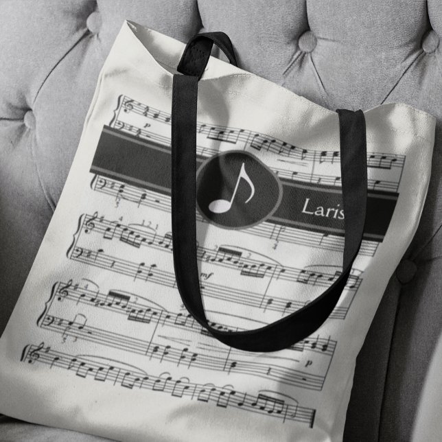 Tote Bag Notes musicales en noir et blanc personnalisées (good music... good vibes...)