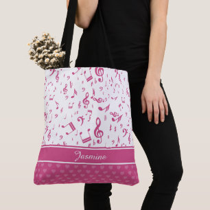 Tote Bag Notes musicales et coeurs personnalisés Motif ros
