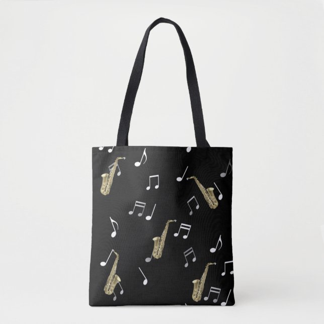 Tote Bag Notes musicales et saxophones Jazzy (Devant)