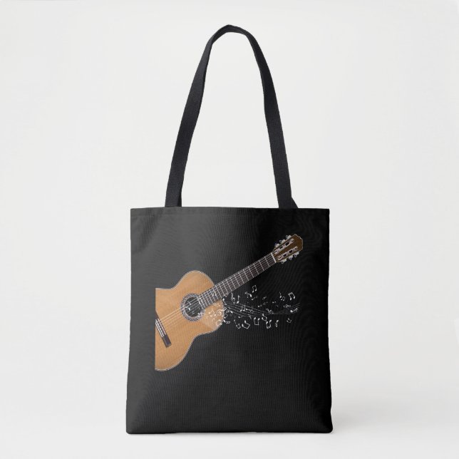 Tote Bag Notes musicales graphiques de guitare acoustique V (Devant)