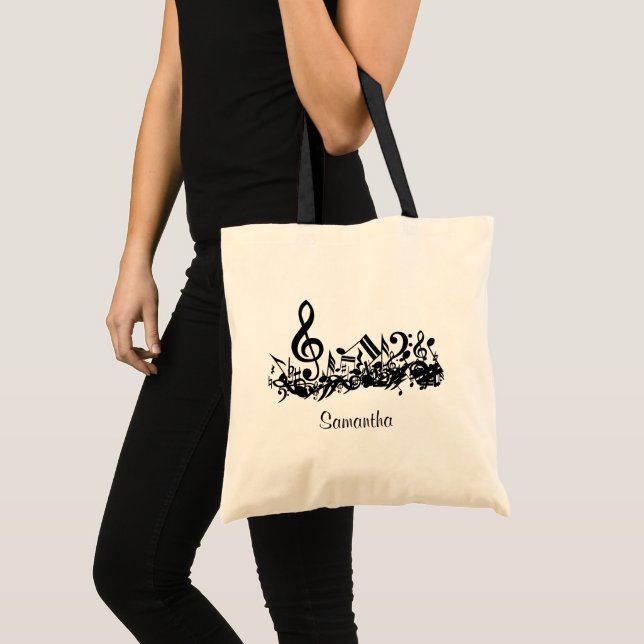Tote Bag Notes musicales Jumbled personnalisables Noir et b (Devant (produit))