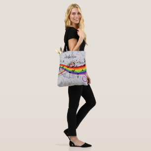 Tote Bag Notes musicales noires d'arc-en-ciel sur le gris