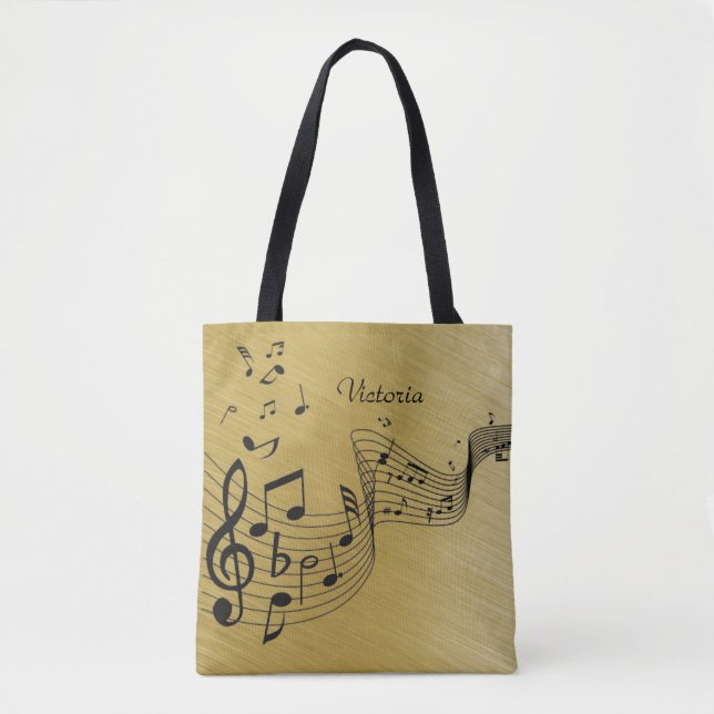 Tote Bag Notes musicales Or brossé (Devant)