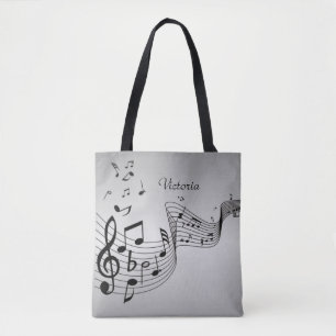 Tote Bag Notes musicales sur Argent avec nom