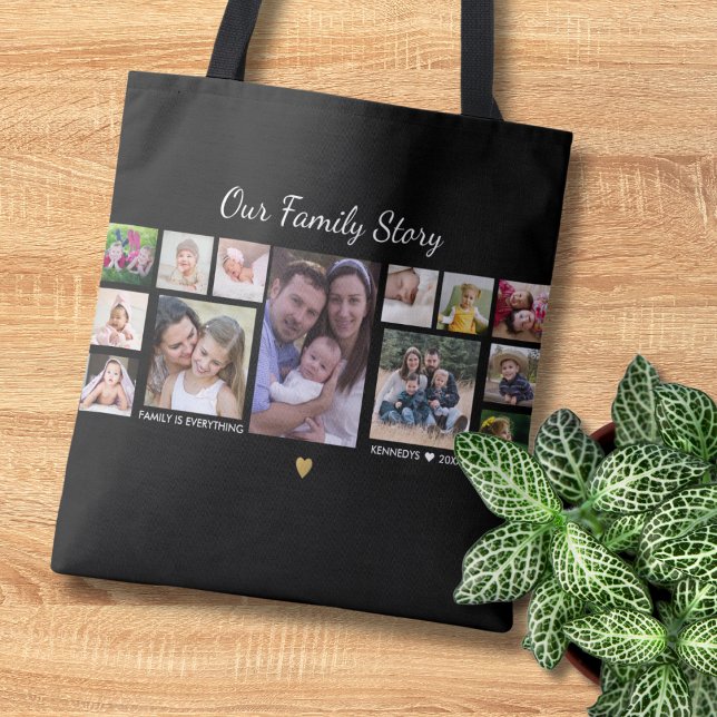 Tote Bag Notre histoire de famille Citation Nom 13 Photo Co (Créateur téléchargé)
