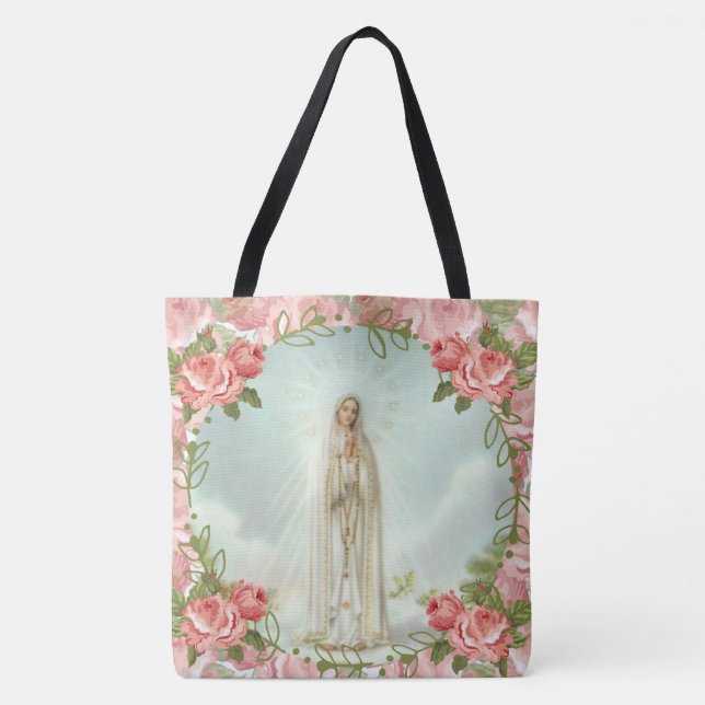 Tote Bag Notre Madame des roses roses de Fatima (Devant)