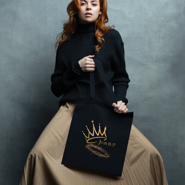 Tote Bag NOTRE ROI SAUVEUR Élégant religieux Noir Noël (Créateur téléchargé)