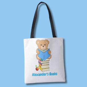Tote Bag Nounours lisant ses livres personnalisés