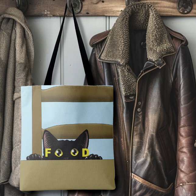 Tote Bag Nourriture pour chat noir humour de kitty affamé (Créateur téléchargé)