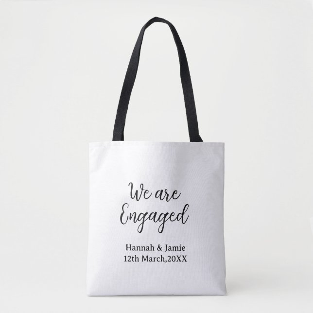 Tote Bag Nous sommes fiancés nom date calligraphiestylée (Devant)