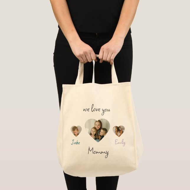Tote Bag Nous t'aimons Maman Personnalisé Coeur Photos (Devant (produit))