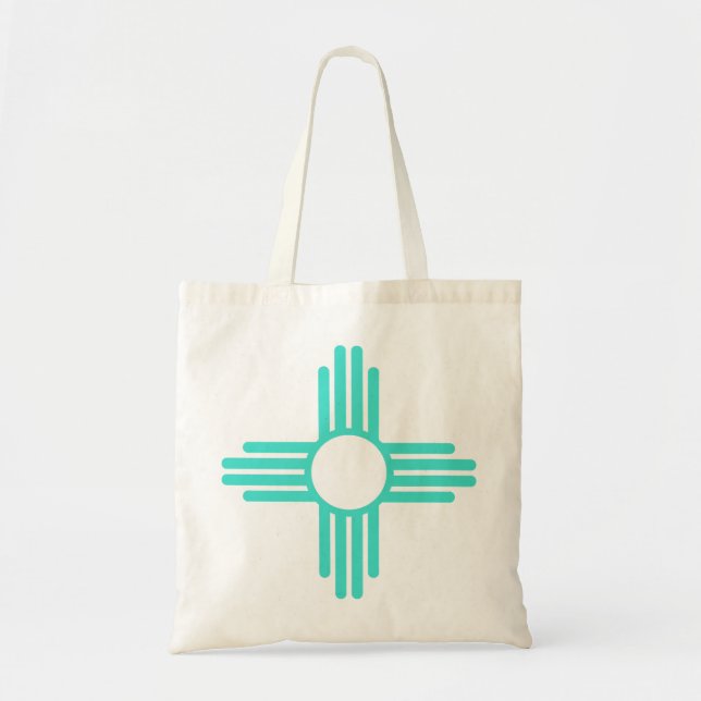 Tote Bag Nouveau Mexique Zia Sun en bleu turquoise (Devant)