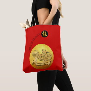 Tote Bag Nouvel An chinois Dragon rouge d'or 2024 AoTB