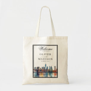 Tote Bag Nouvelle York Aquarelle Skyline Mariage Bienvenue