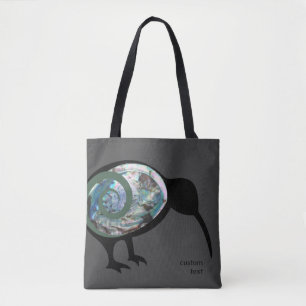 TOTE BAG NOUVELLE-ZÉLANDE KIWI OISEAU PAUA NOIR VERT FERN K