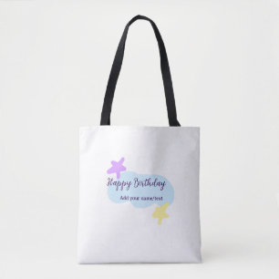Tote Bag Nuages bleus pastel étoiles violet joyeux annivers