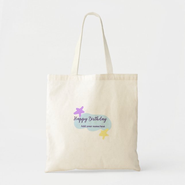 Tote Bag Nuages bleus pastel étoiles violet joyeux annivers (Devant)