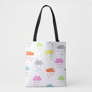 Tote Bag Nuages de rêve : pluie cardiaque aquarelle